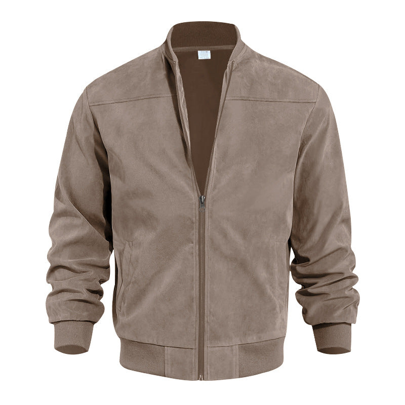Men's suede-effect bomber jacket with full zip and ribbed collar and cuffs