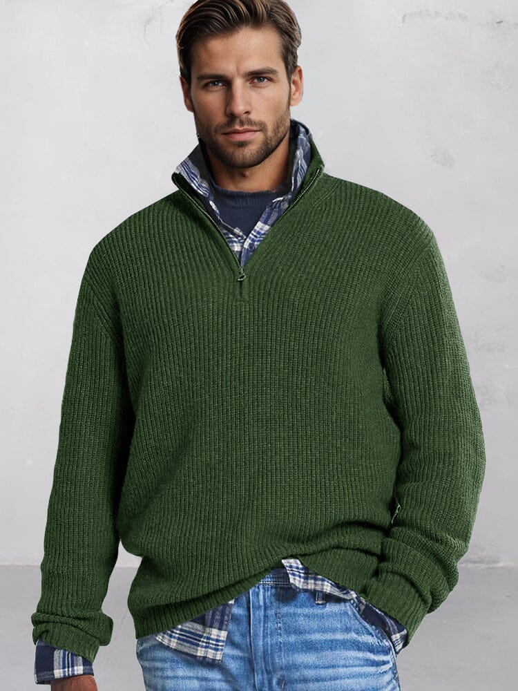 Men's cotton-blend knit jumper with half-zip stand collar