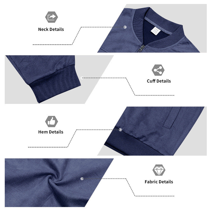 Men's suede-effect bomber jacket with full zip and ribbed collar and cuffs
