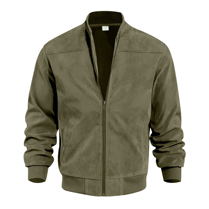 Men's suede-effect bomber jacket with full zip and ribbed collar and cuffs