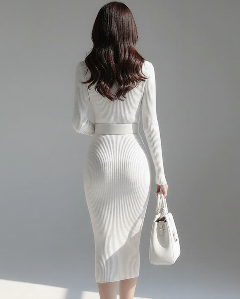 Kallos London | Elegant Ribbed Turtleneck Knit Dress