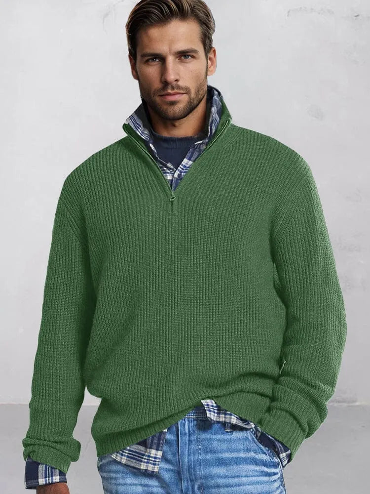 Men's cotton-blend knit jumper with half-zip stand collar