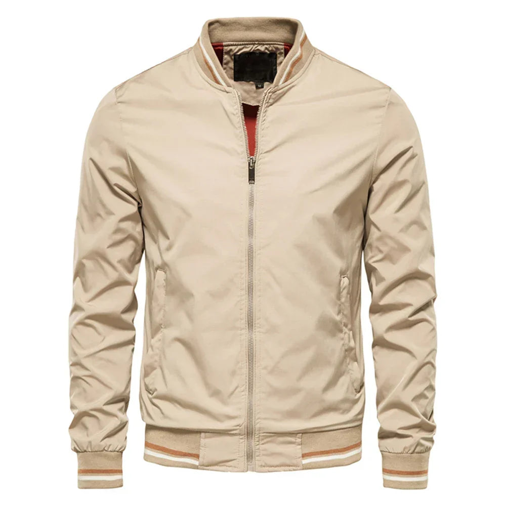 Men's lightweight full-zip bomber jacket with contrast stripe stand collar