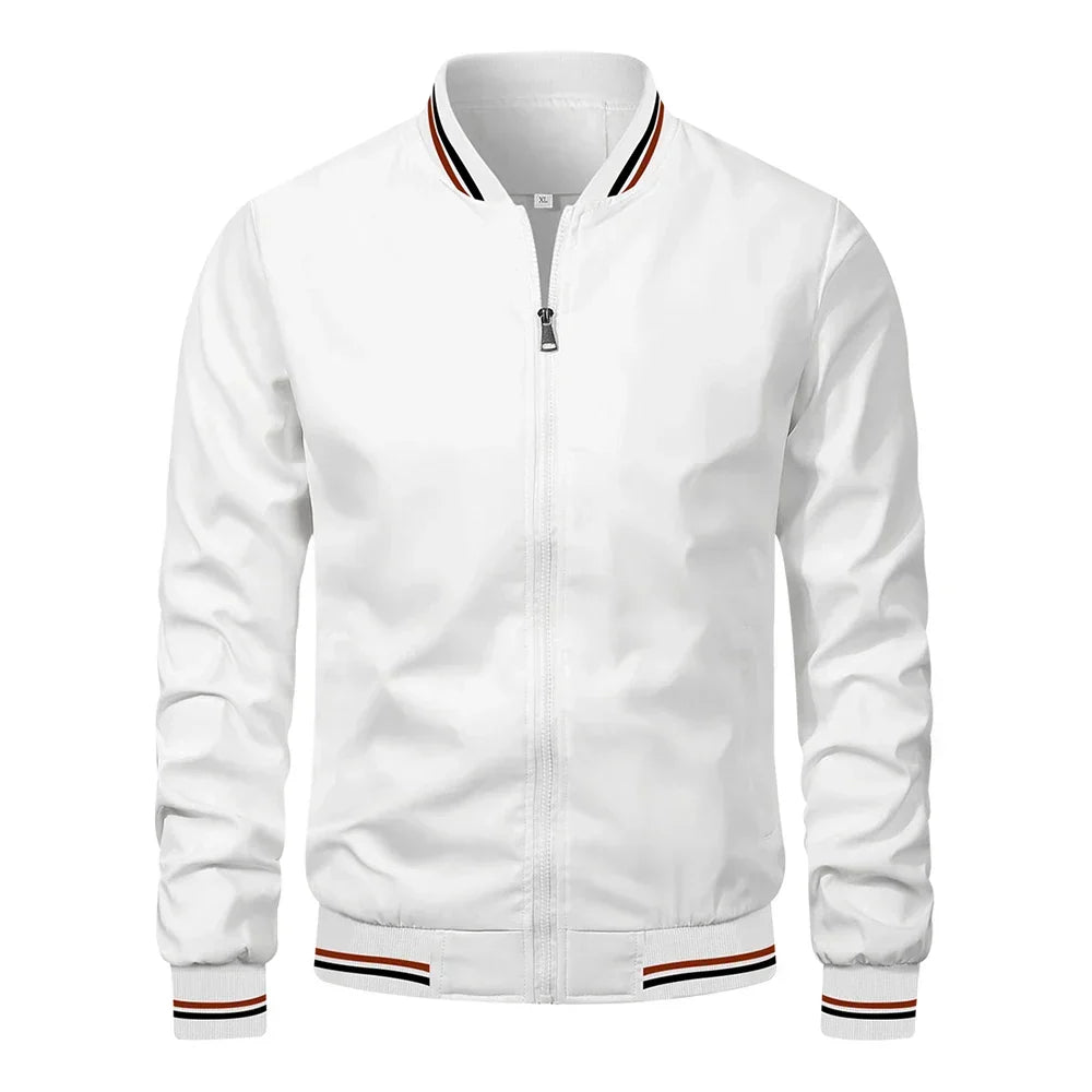 Men's lightweight full-zip bomber jacket with contrast stripe stand collar