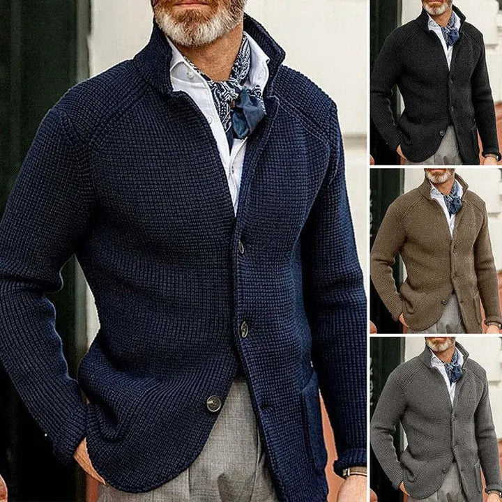 Men's thick cotton-blend cardigan jacket with button front and patch pockets