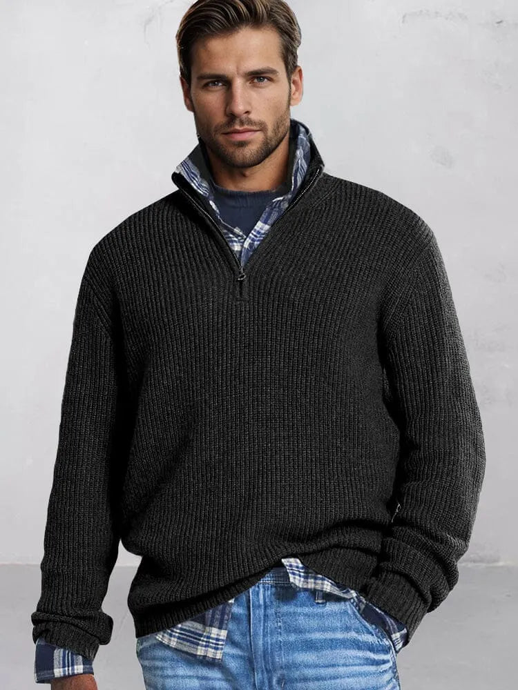 Men's cotton-blend knit jumper with half-zip stand collar