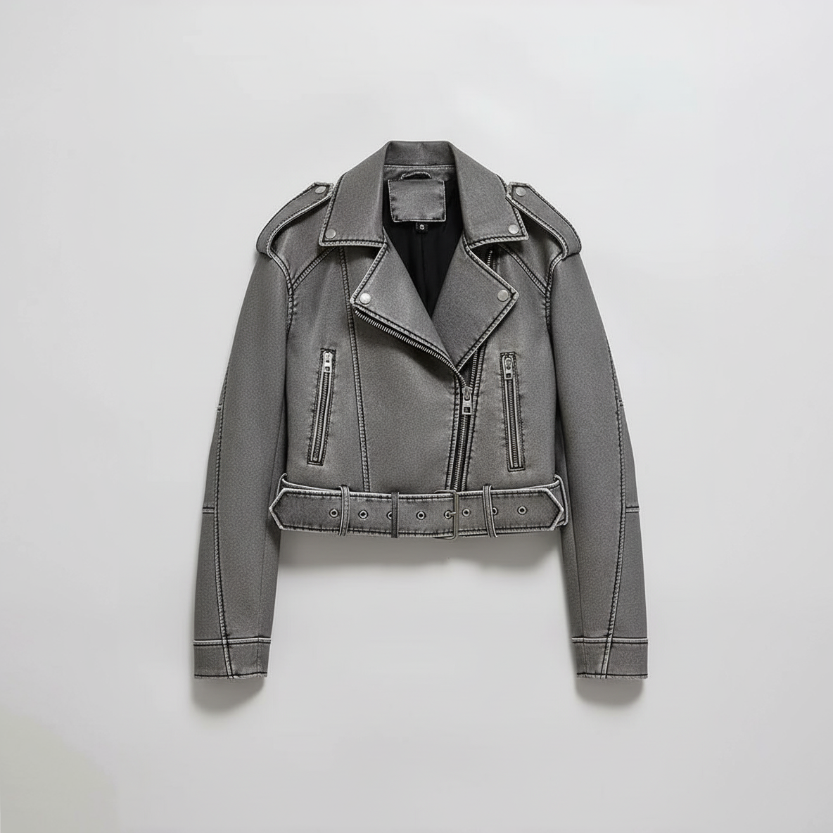 Kallos London Women's Oversized Vintage Loose PU Faux Leather Short Jacket