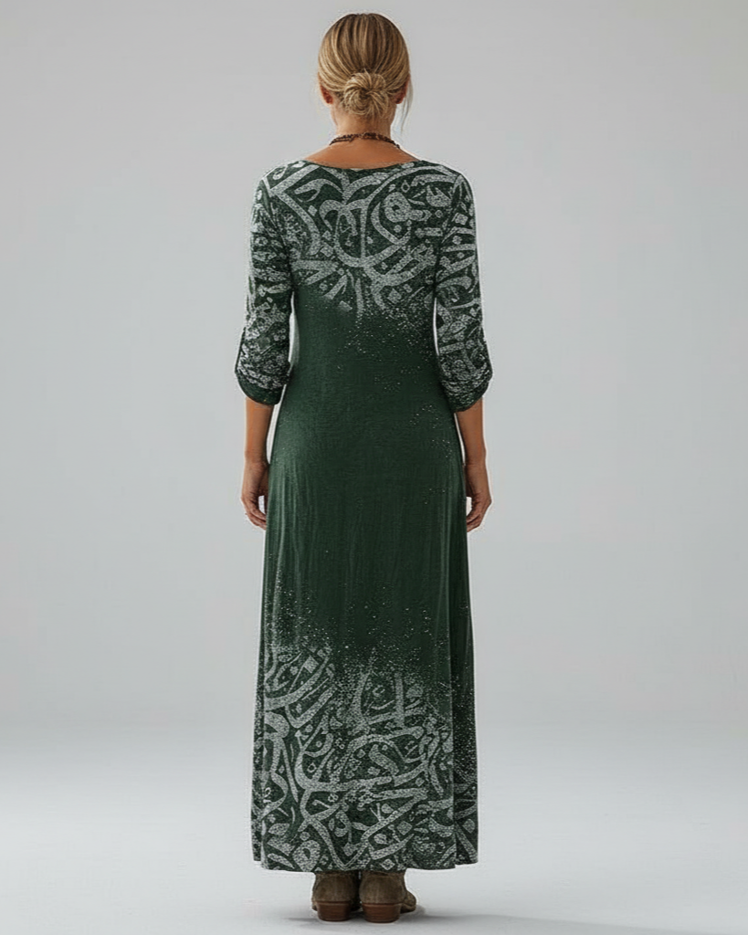 Vintage Printed Long Sleeve Dress
