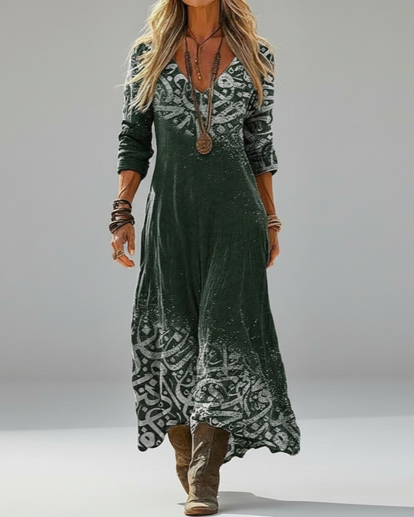 Vintage Printed Long Sleeve Dress