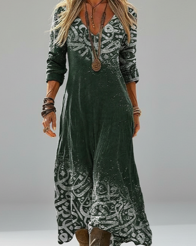 Vintage Printed Long Sleeve Dress