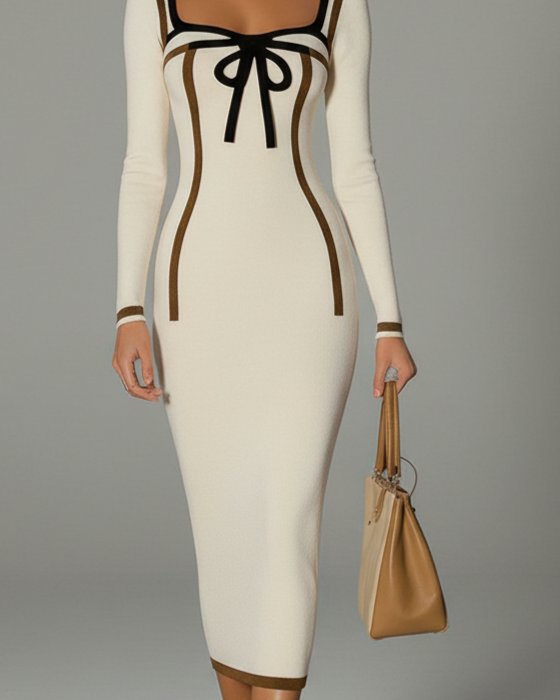 Knitted Contrast Elegant Slim Dress