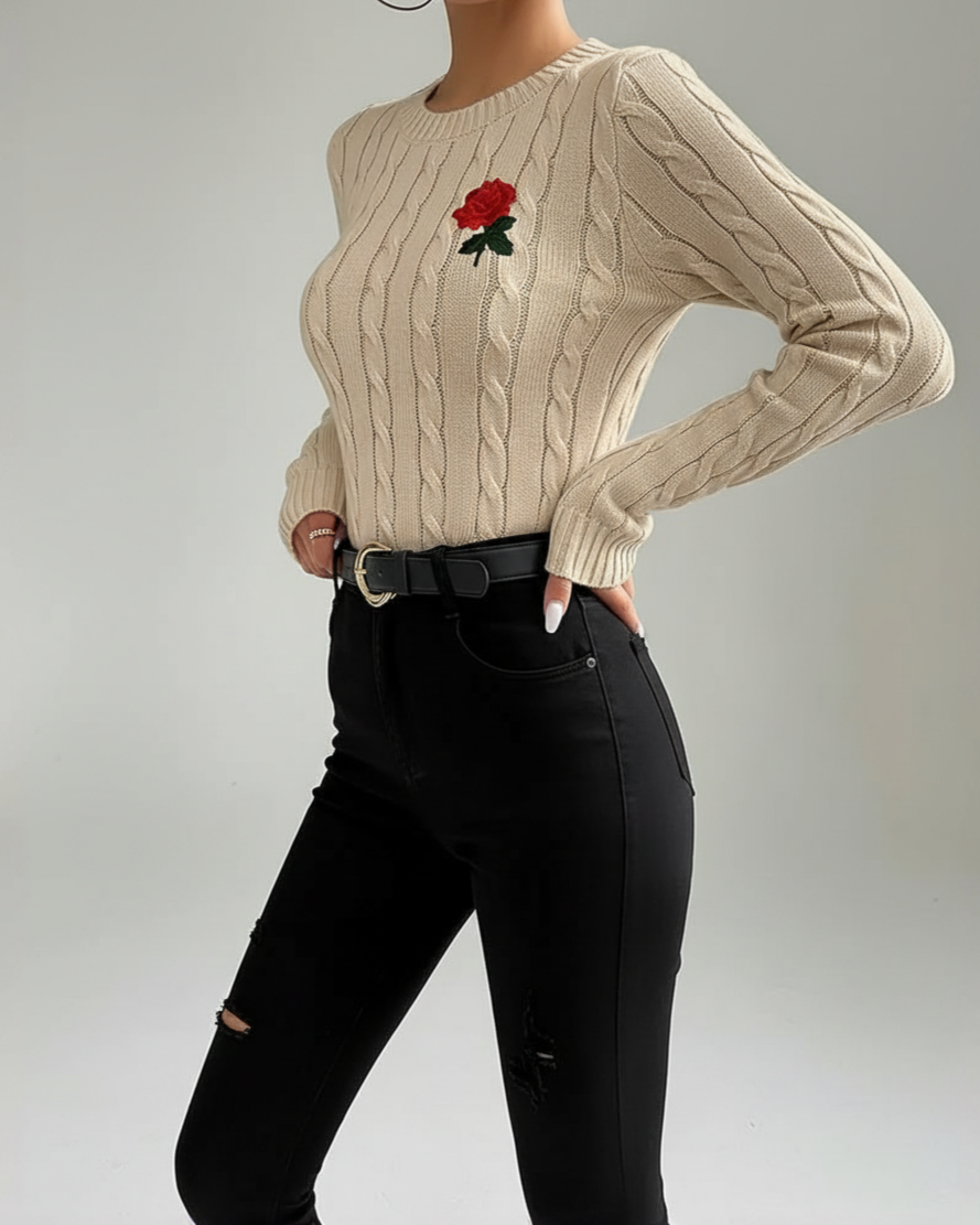 Kallos London | Vintage Cable-Knit Sweater with Embroidery