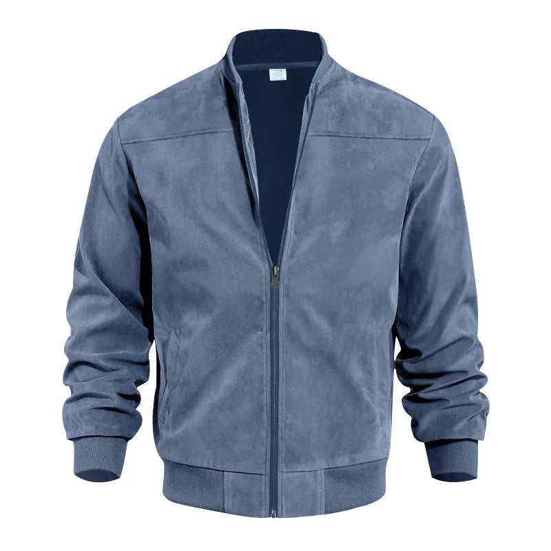 Men's suede-effect bomber jacket with full zip and ribbed collar and cuffs