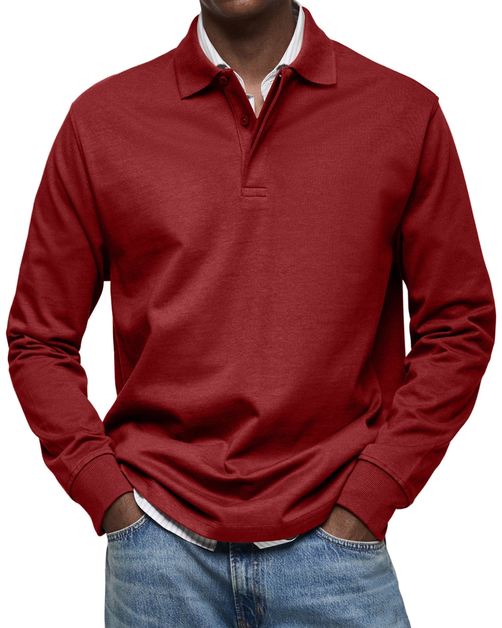 Refined Cotton Long Sleeve Polo for Men