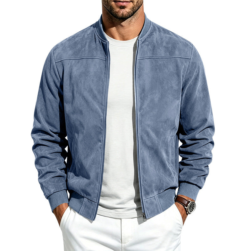 Men's suede-effect bomber jacket with full zip and ribbed collar and cuffs