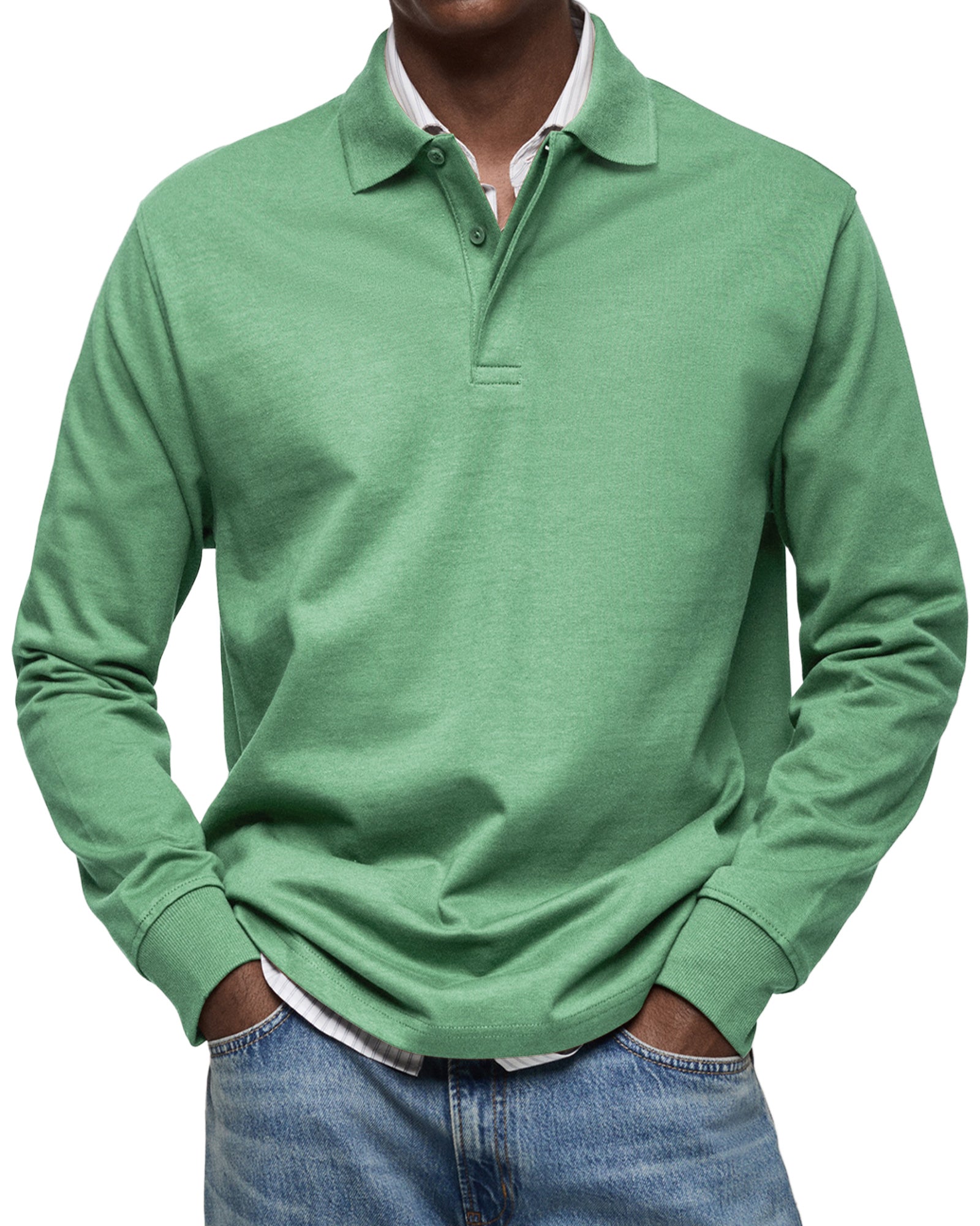 Refined Cotton Long Sleeve Polo for Men
