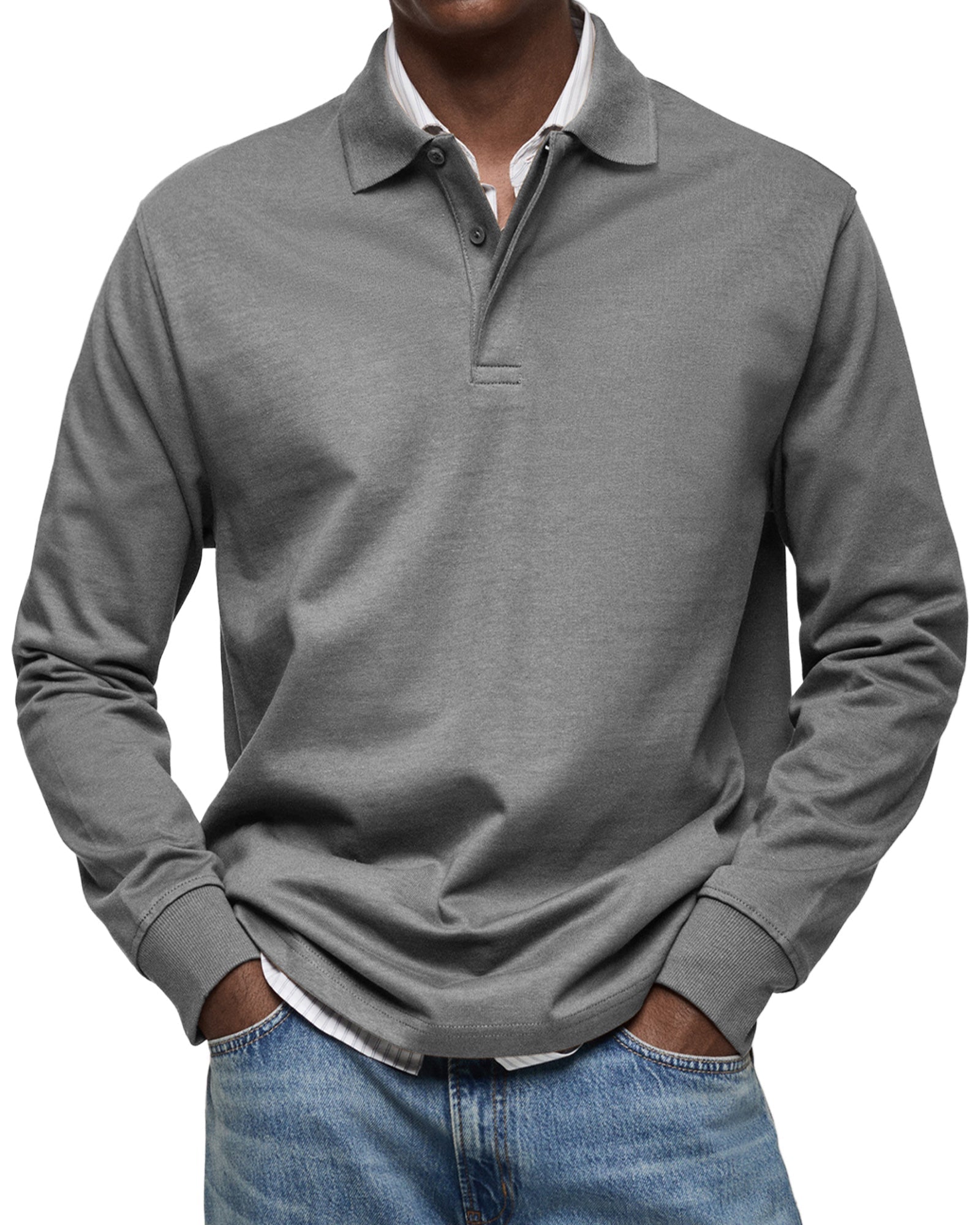 Refined Cotton Long Sleeve Polo for Men