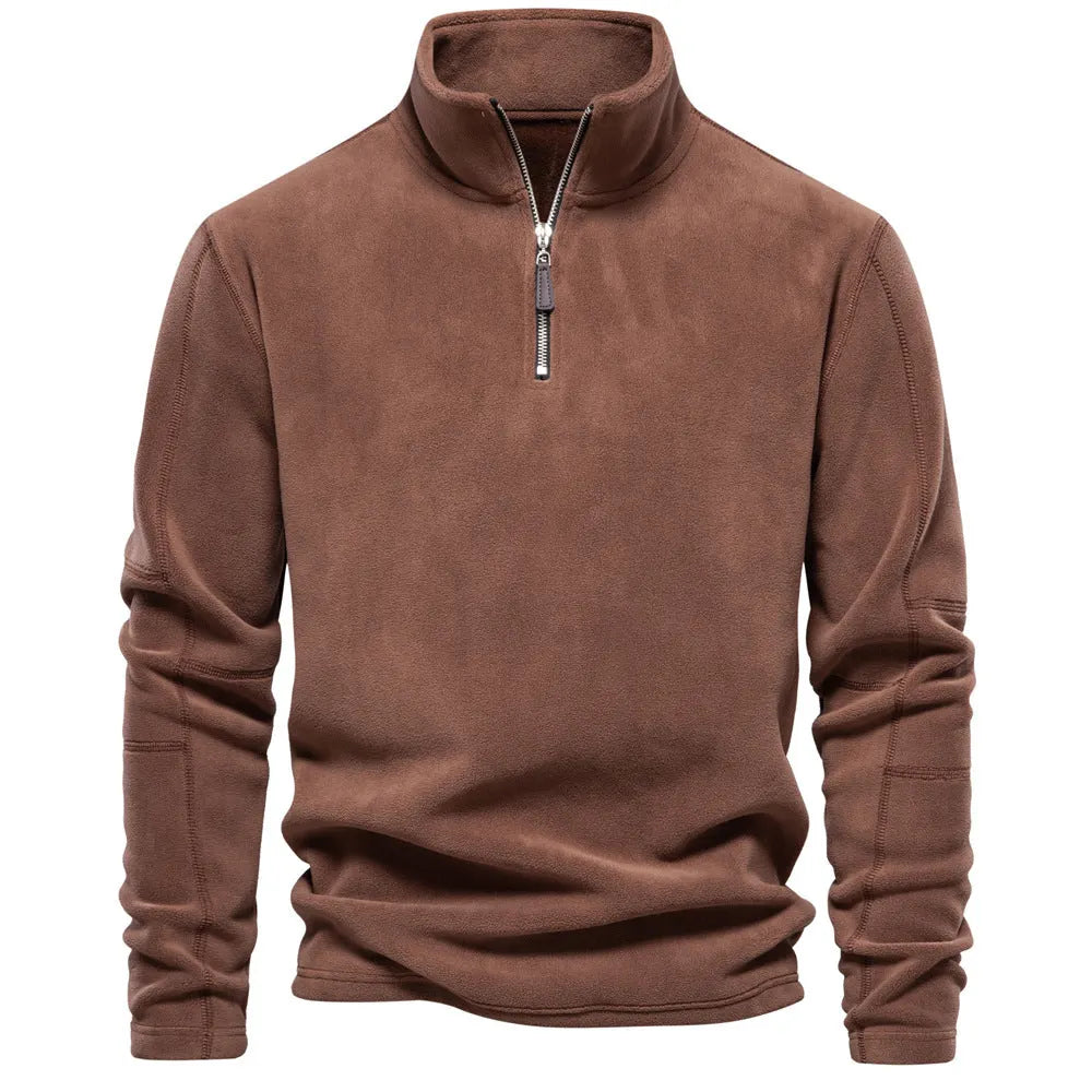Men's long-sleeve half-zip sweatshirt with stand collar