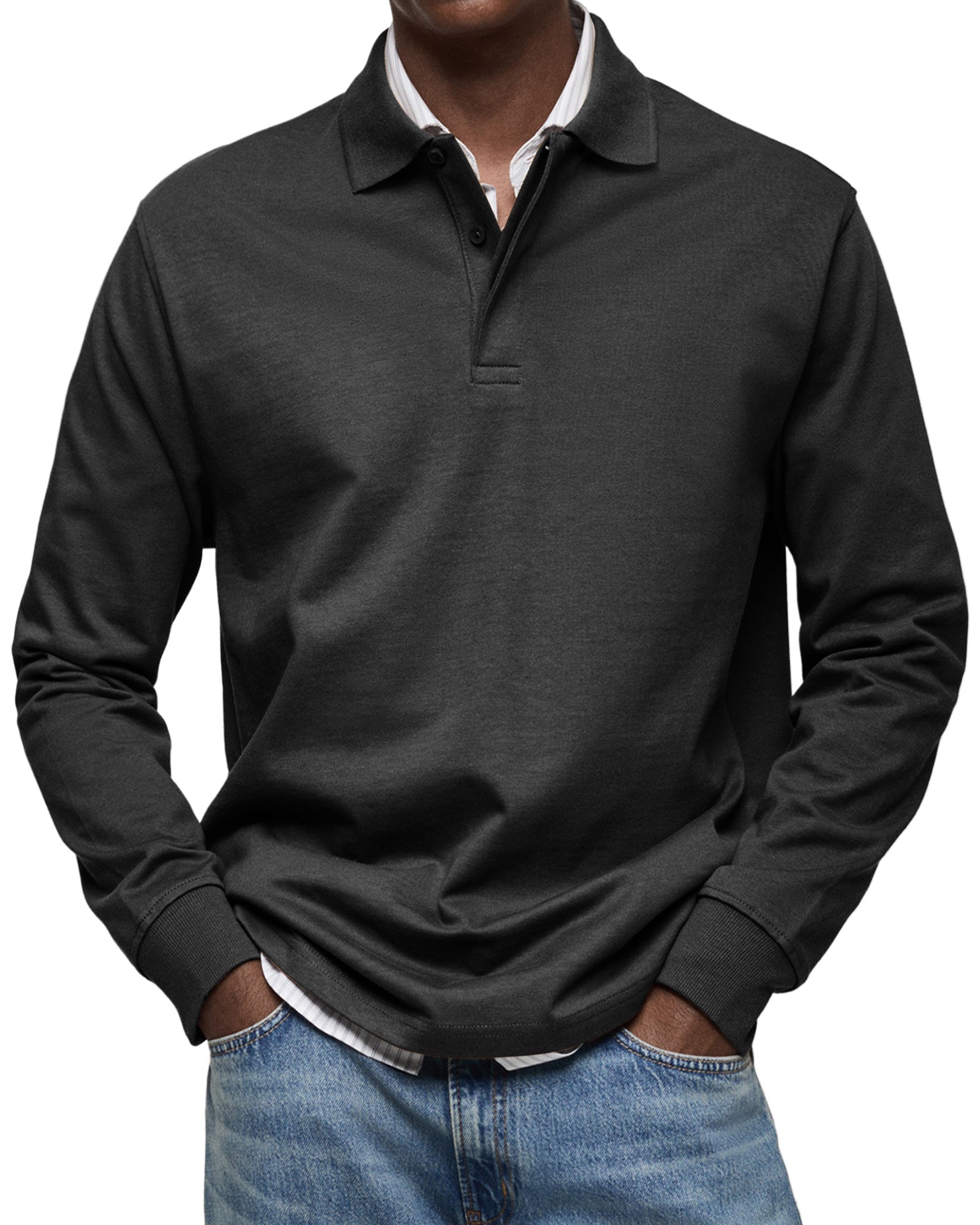 Refined Cotton Long Sleeve Polo for Men