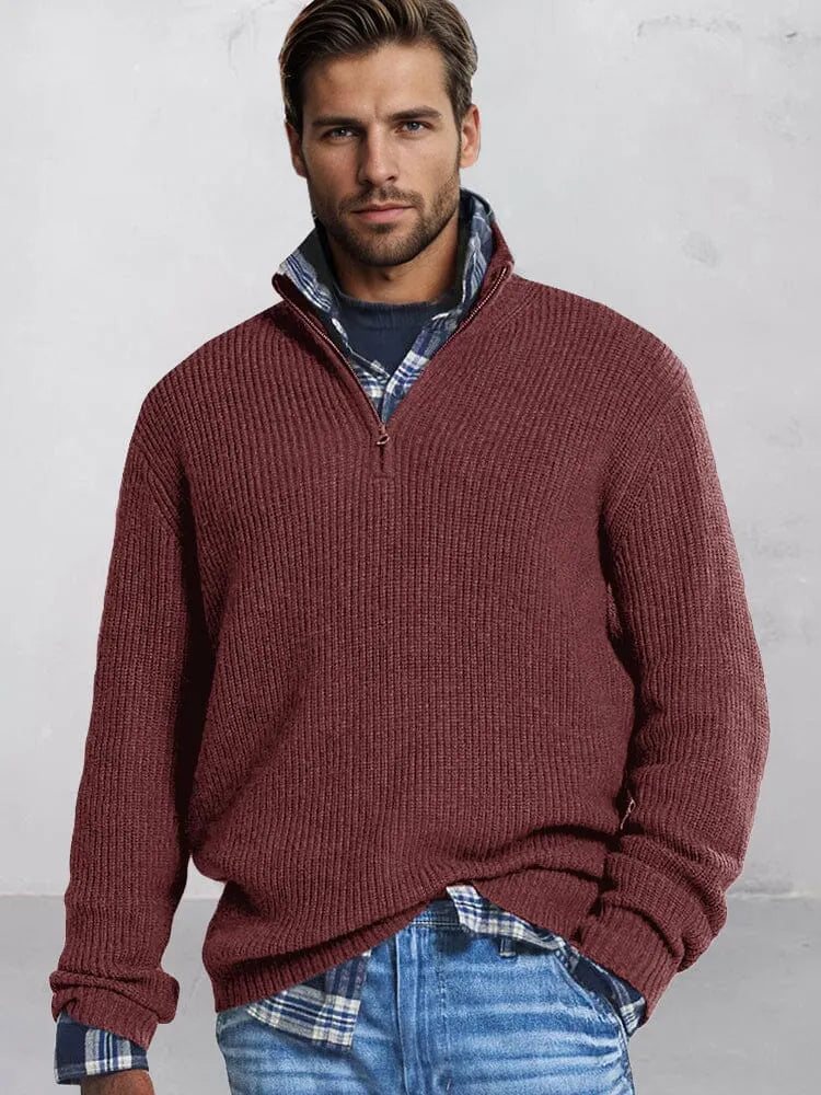 Men's cotton-blend knit jumper with half-zip stand collar