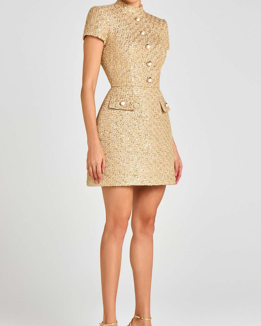 Gold Bouclé Sculpted Mini Dress