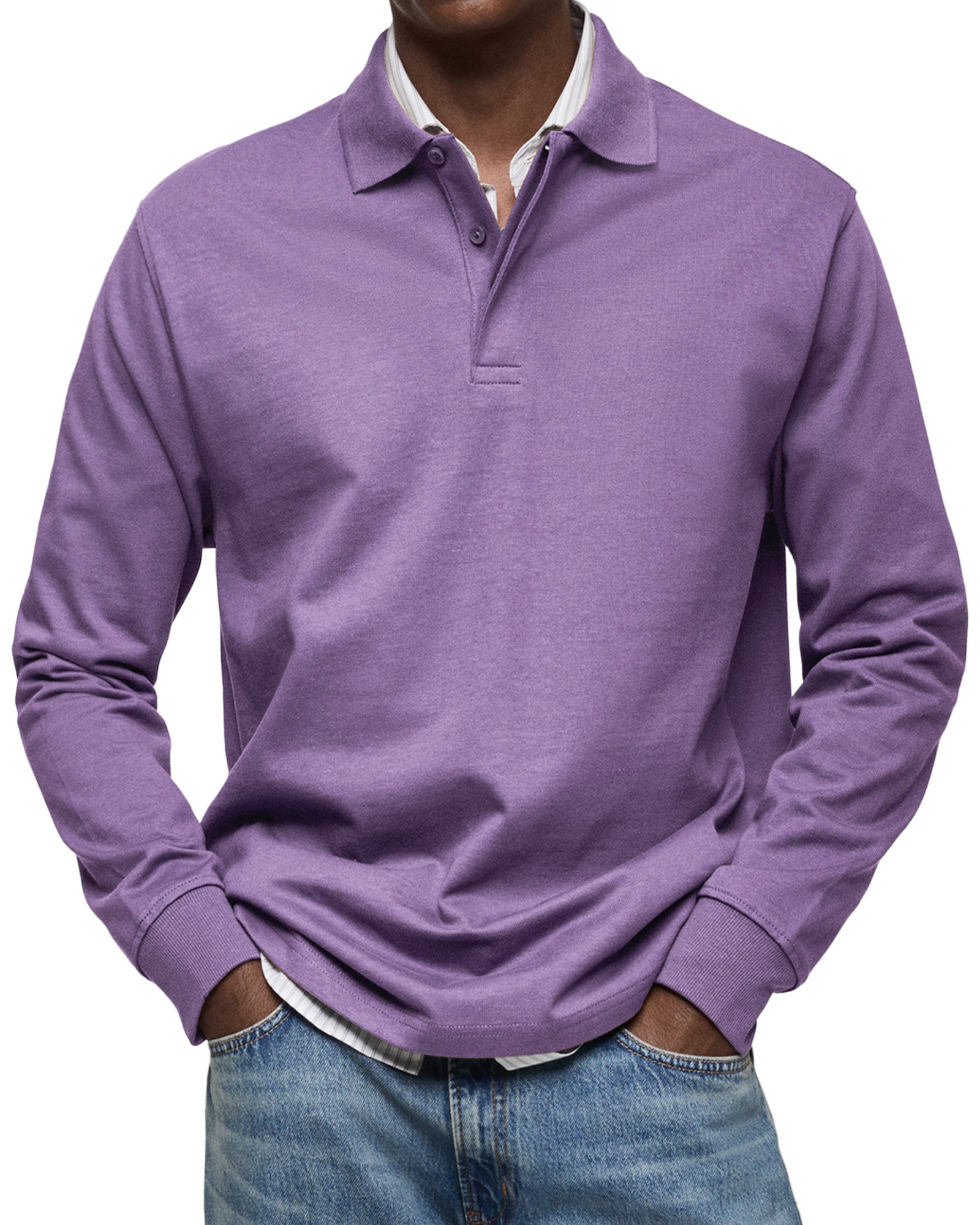 Refined Cotton Long Sleeve Polo for Men