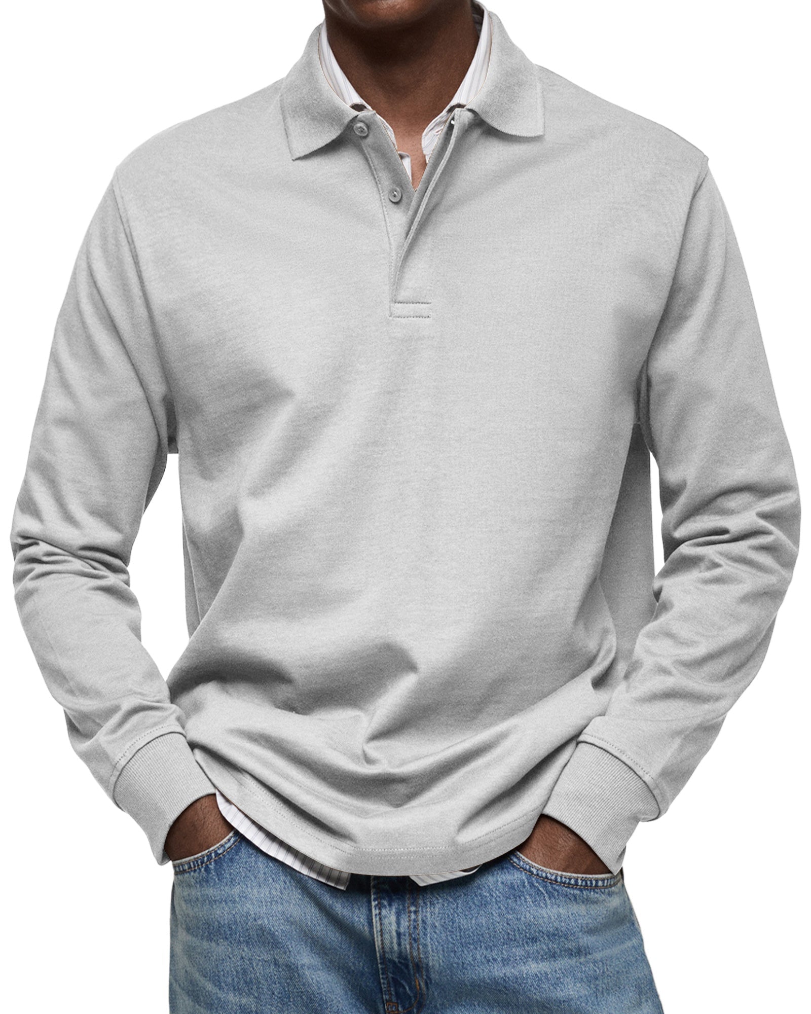 Refined Cotton Long Sleeve Polo for Men