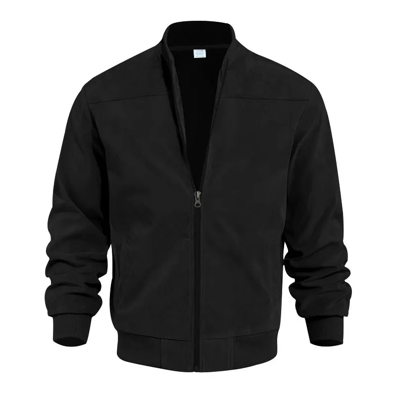 Men's suede-effect bomber jacket with full zip and ribbed collar and cuffs
