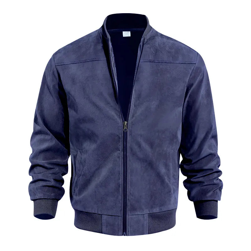 Men's suede-effect bomber jacket with full zip and ribbed collar and cuffs