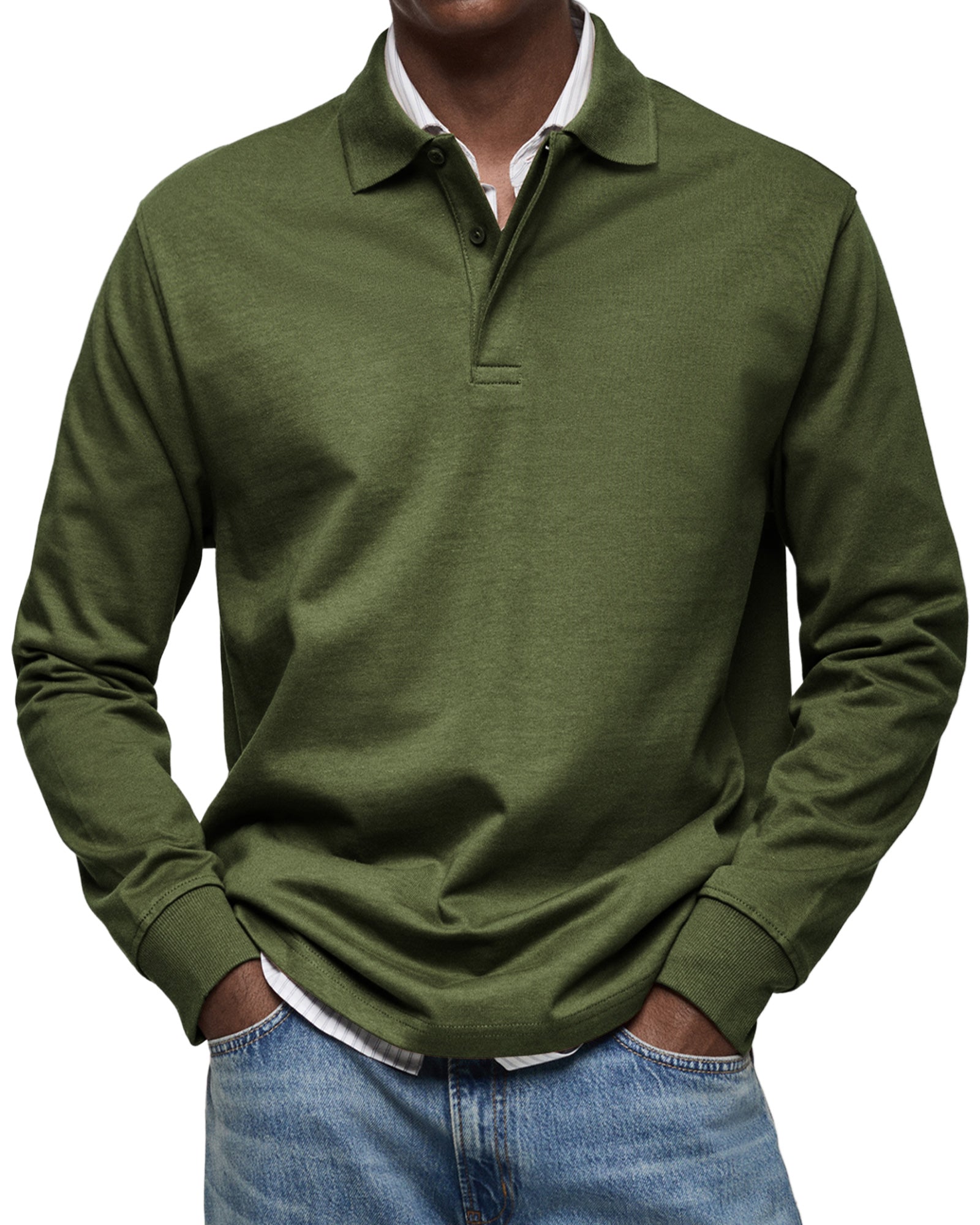 Refined Cotton Long Sleeve Polo for Men