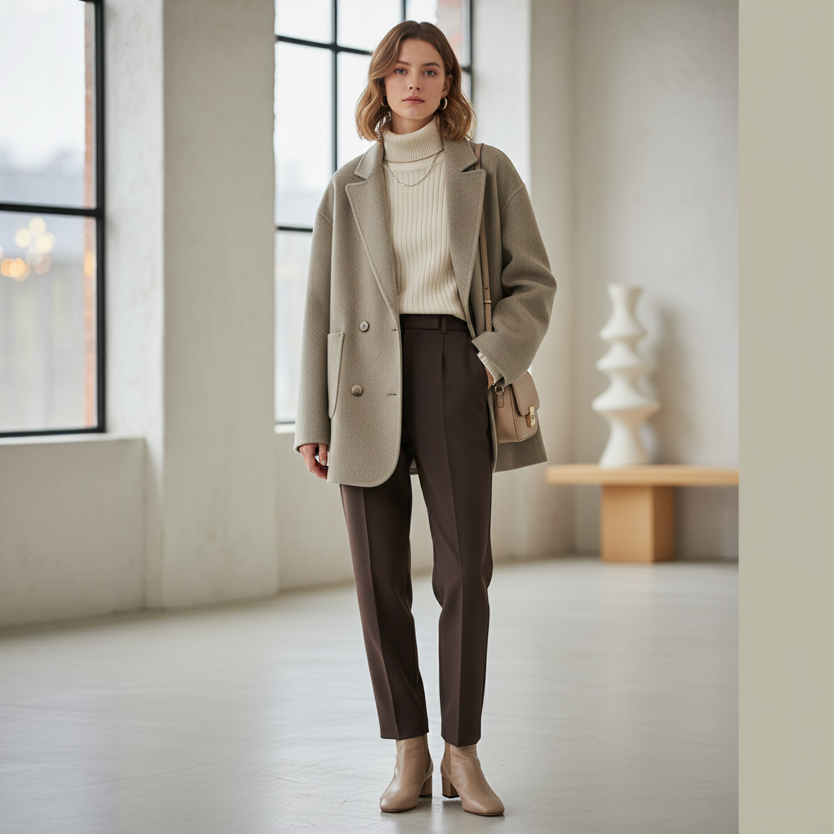 Kallos London CHIC Women's Wool Coats Loose Casual Double-Breasted Retro Double-Sided Jacket