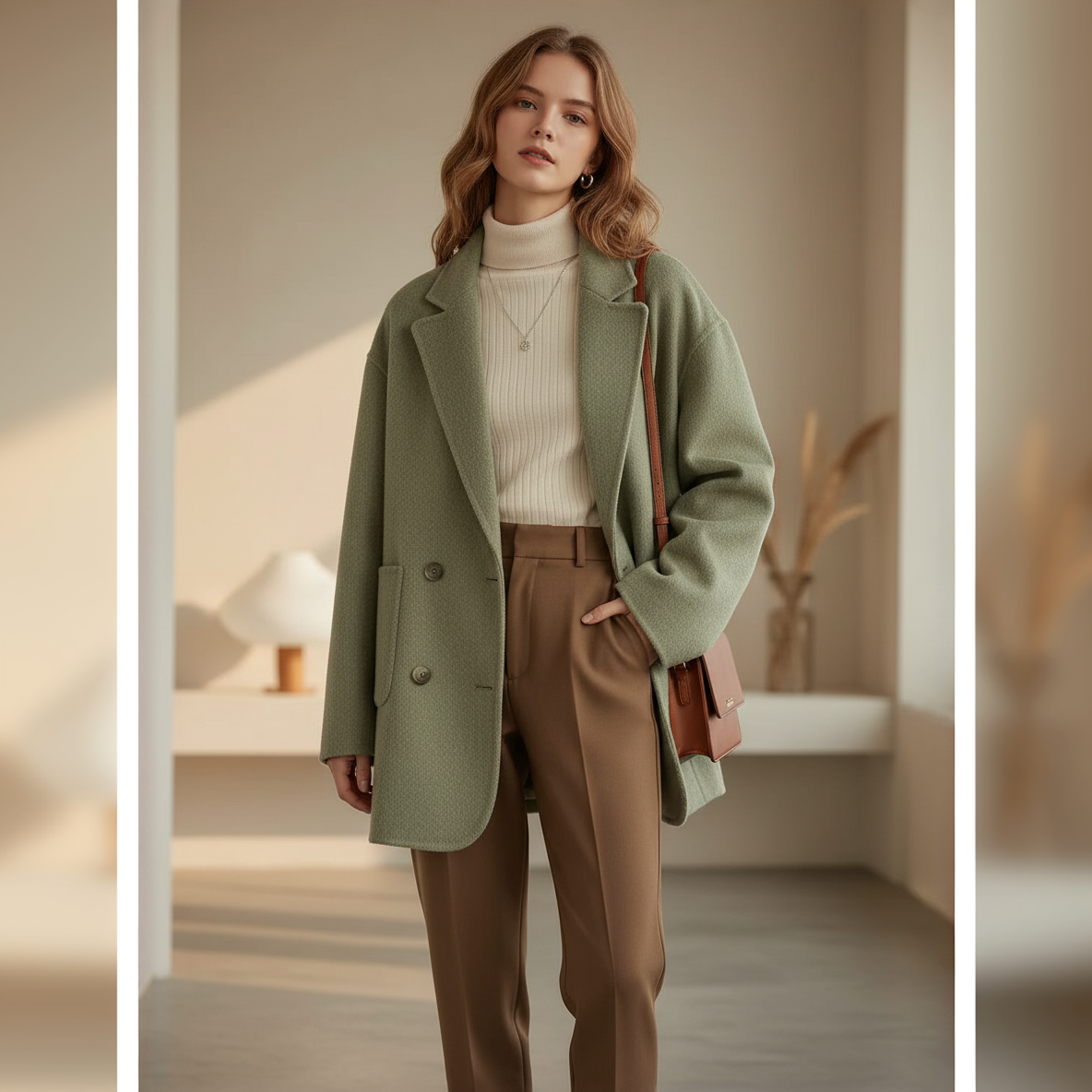 Kallos London CHIC Women's Wool Coats Loose Casual Double-Breasted Retro Double-Sided Jacket