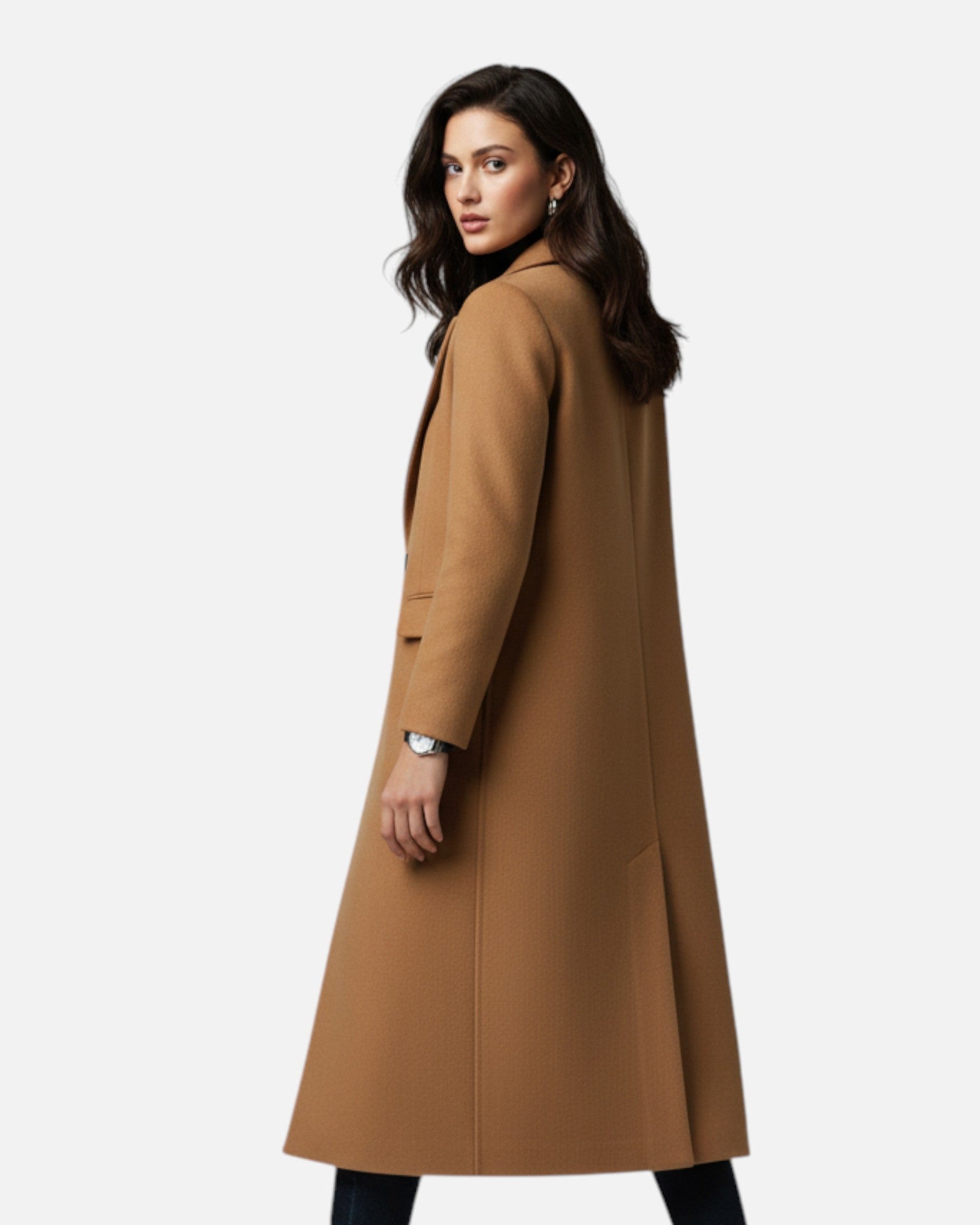 Elegant Lapel-Collar Long Winter Coat for Women