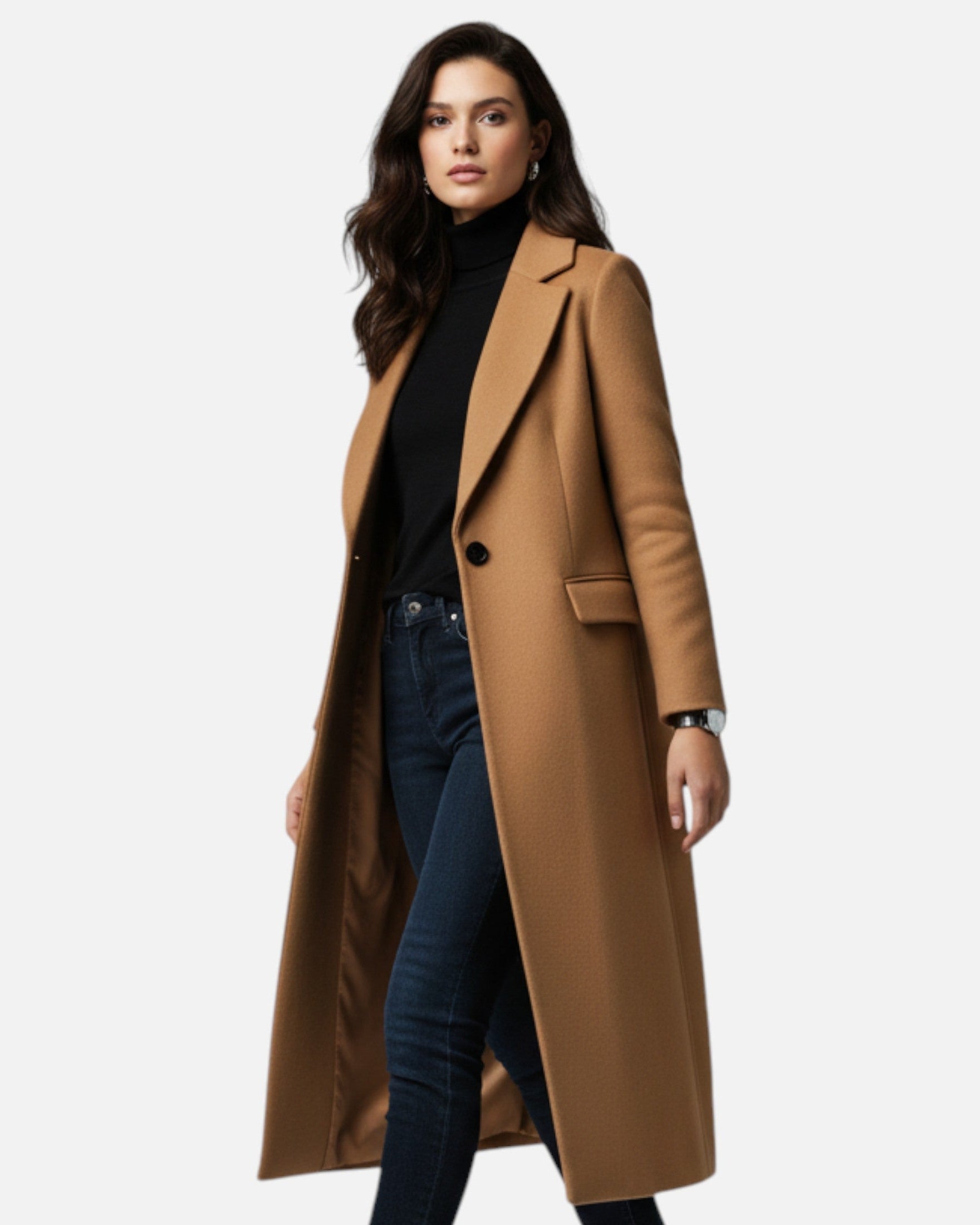 Elegant Lapel-Collar Long Winter Coat for Women