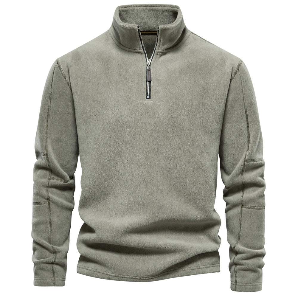 Men's long-sleeve half-zip sweatshirt with stand collar