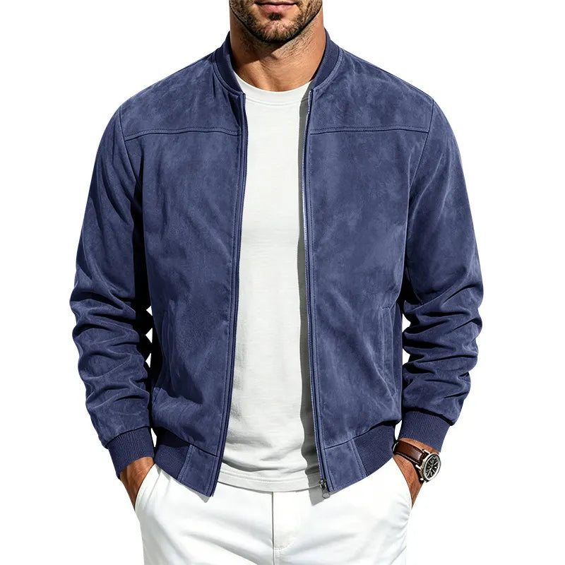 Men's suede-effect bomber jacket with full zip and ribbed collar and cuffs
