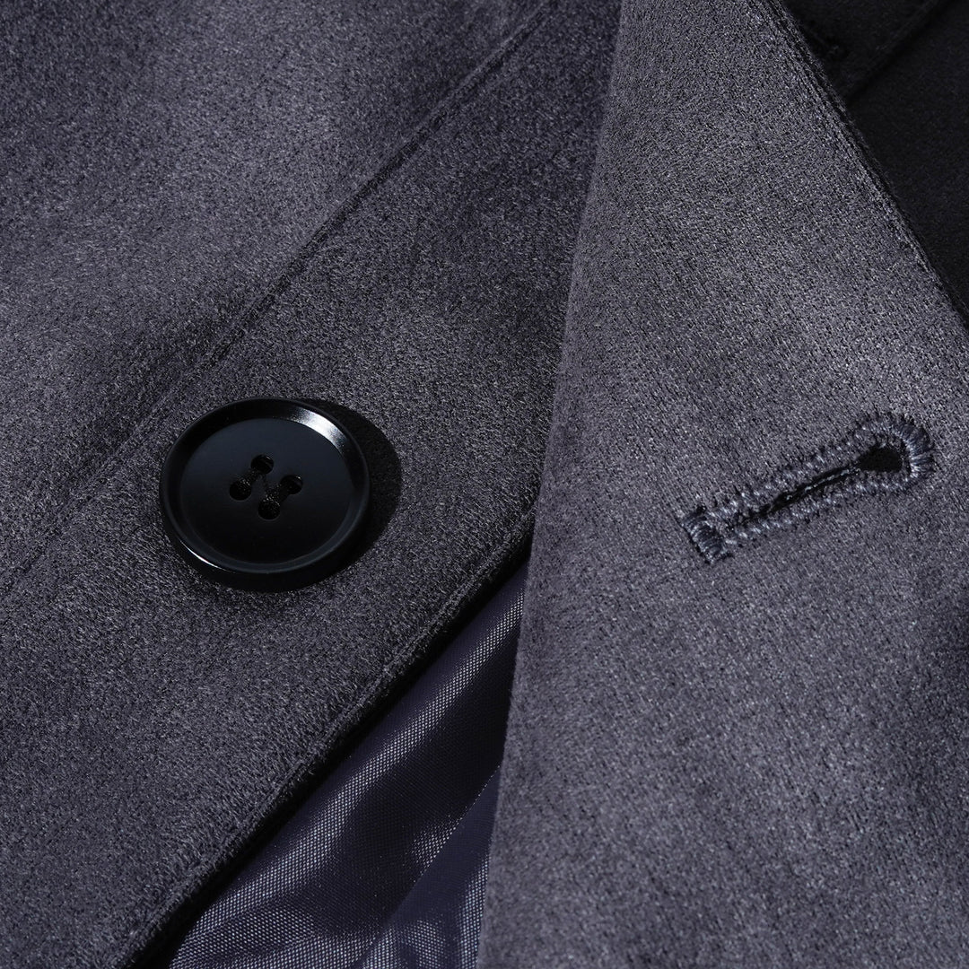 Men's vintage suede single-breasted jacket with stand collar and chest flap pockets