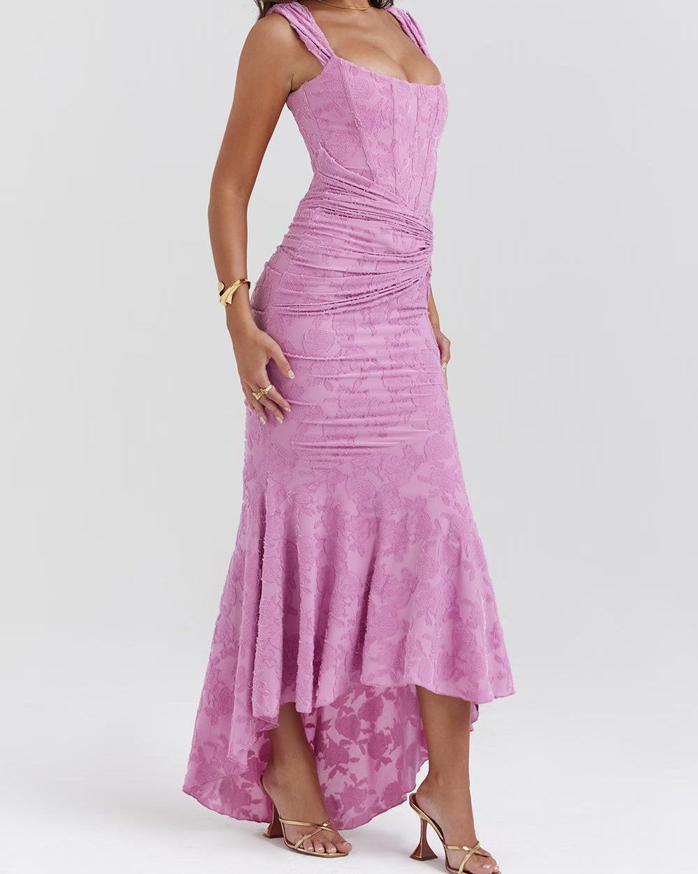 Floral Satin Evening Slip Dress