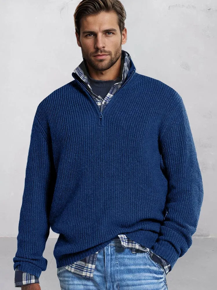 Men's cotton-blend knit jumper with half-zip stand collar