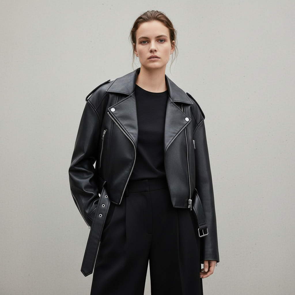 Kallos London Women's Oversized Vintage Loose PU Faux Leather Short Jacket