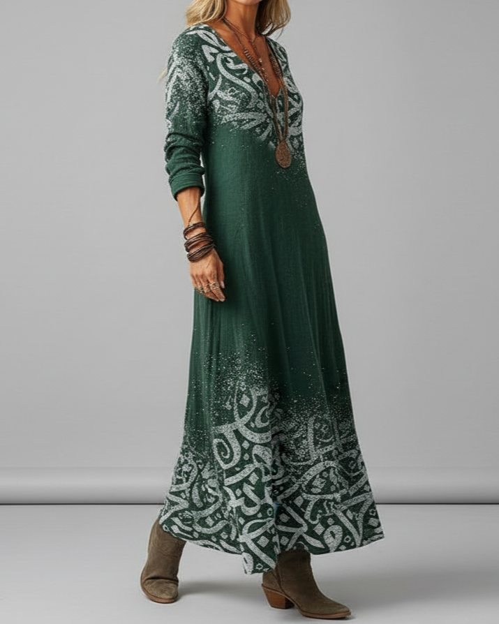 Vintage Printed Long Sleeve Dress